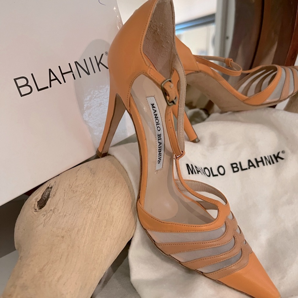 Authentic Manolo Blahnik T Strap With Mesh Size 3… - image 2